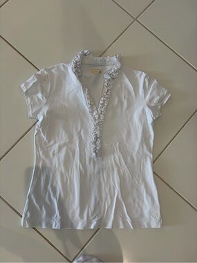 Lilly Pulitzer White Ruffled V-Neck Short Sleeve Top